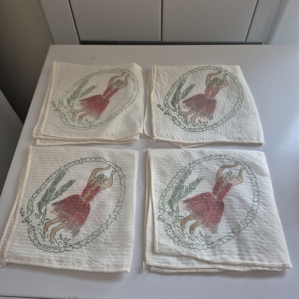 Set of Four Vintage Hula Dancer Napkins